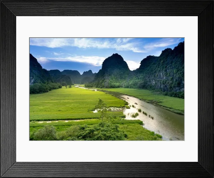 Framed Print : the majestic scenery on Ngo Dong river in Tam Coc Bich Dong view from the mountain top in Ninh Binh province of Viet Nam Framed Print : the majestic scenery on Ngo Dong river in Tam Coc Bich Dong view from the mountain top in Ninh Binh province of Viet Nam