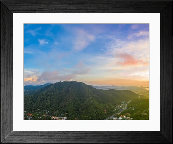 Framed Print : aerial view sunrise in Chalong sea Phuket big Buddha is on the top of Nakkerd mountain Framed Print : aerial view sunrise in Chalong sea Phuket big Buddha is on the top of Nakkerd mountain