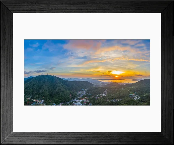 Framed Print : aerial view sunrise in Chalong sea Phuket big Buddha is on the top of Nakkerd mountain Framed Print : aerial view sunrise in Chalong sea Phuket big Buddha is on the top of Nakkerd mountain