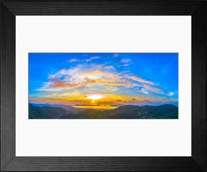 Framed Print : aerial scenery sunrise at Chalong sea Phuket Thailand Framed Print : aerial scenery sunrise at Chalong sea Phuket Thailand