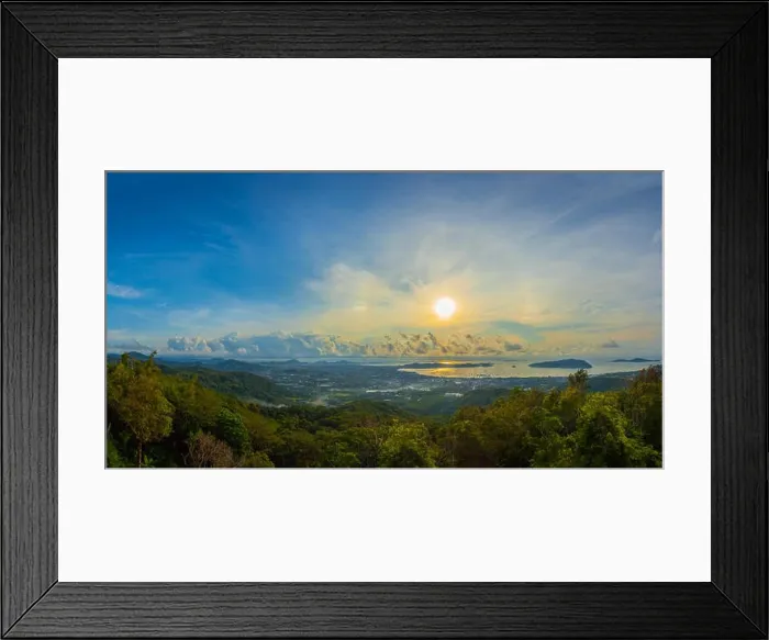 Framed Print : sunrise on Phuket big Buddha viewpoint sunrise above Chalong sea Framed Print : sunrise on Phuket big Buddha viewpoint sunrise above Chalong sea