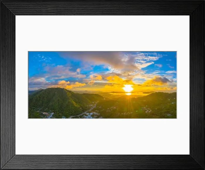 Framed Print : aerial view sunrise on Phuket big Buddha viewpoint and Chalong sea Framed Print : aerial view sunrise on Phuket big Buddha viewpoint and Chalong sea