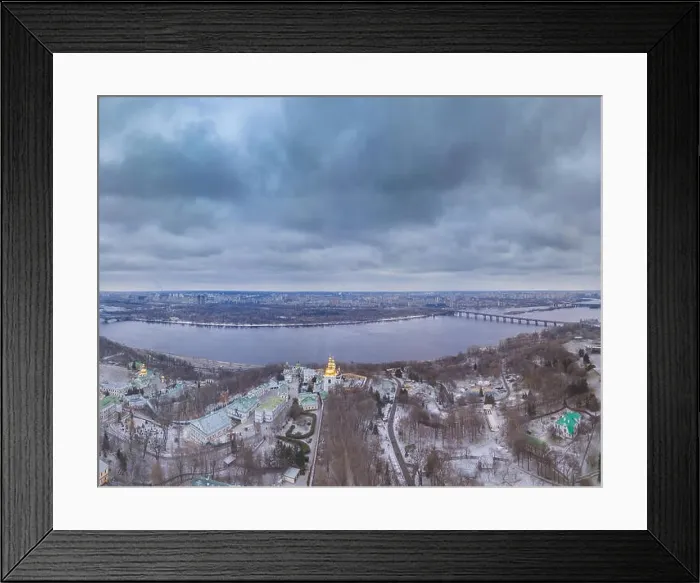 Framed Print : Ukraine. Kiev. Early winter. Overcast. The city and the Dnieper River. Aerial view Framed Print : Ukraine. Kiev. Early winter. Overcast. The city and the Dnieper River. Aerial view