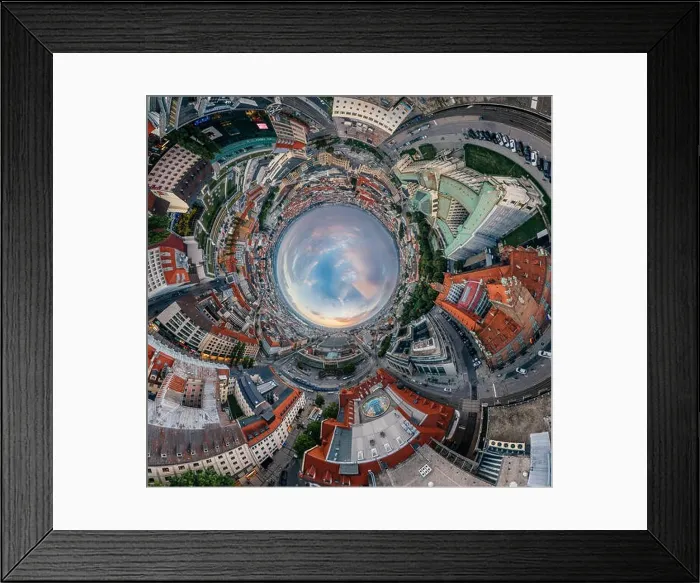 Framed Print : Munich city air drone 360 vr virtual reality panorama Framed Print : Munich city air drone 360 vr virtual reality panorama