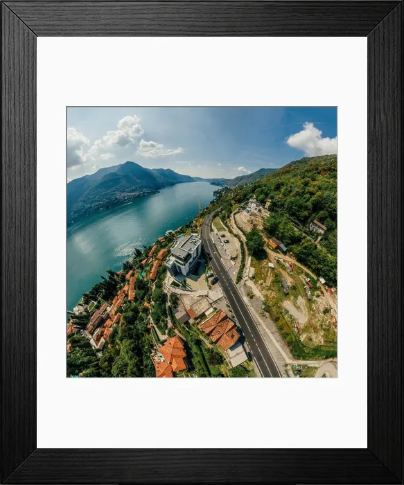 Framed Print : Italy Como Lake drone Air 360 vr virtual reality drone panorama