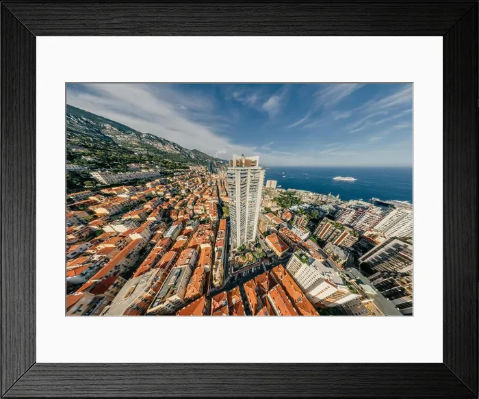 Framed Print : Mountains in Monaco Monte-Carlo city riviera Drone summer photo Air 360 vr virtual reality drone panorama