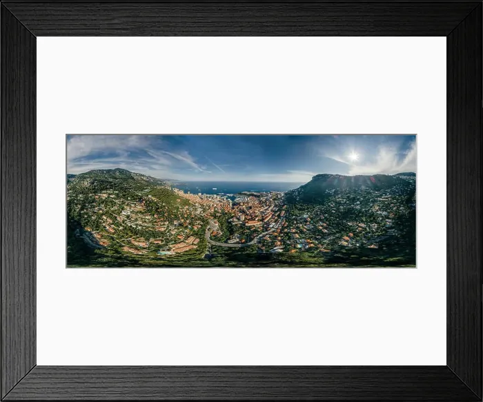 Framed Print : Mountains in Monaco Monte-Carlo city riviera Drone summer photo Air 360 vr virtual reality drone panorama