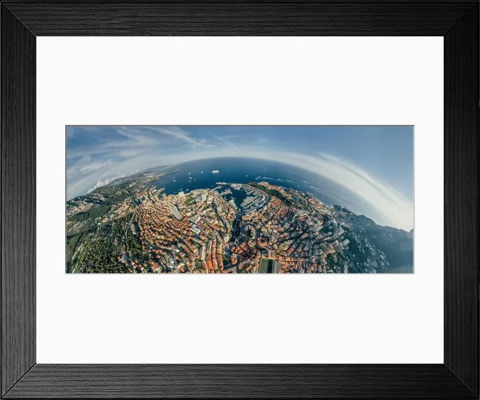 Framed Print : Mountains in Monaco Monte-Carlo city riviera Drone summer photo Air 360 vr virtual reality drone panorama
