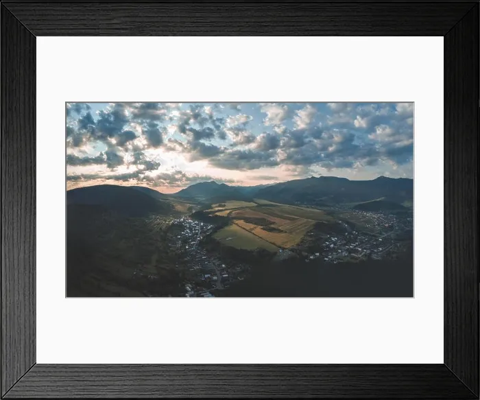 Framed Print : drone image. aerial view of rural mountain area in Slovakia