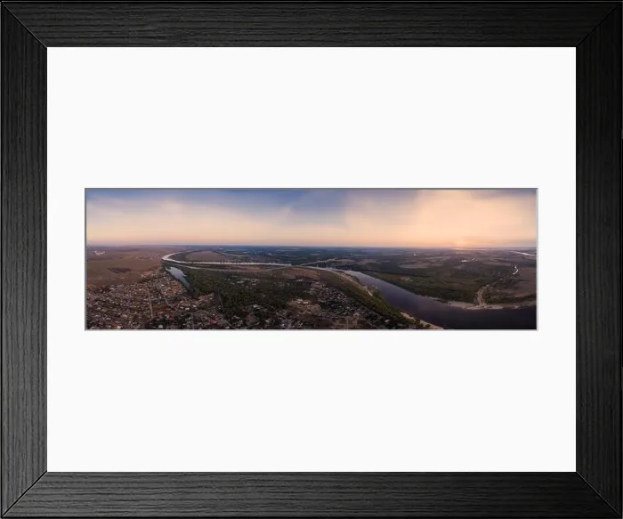 Framed Print : Aerial view on river and town. Panorama 360 Framed Print : Aerial view on river and town. Panorama 360