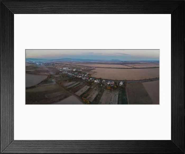 Framed Print : Panoramic aerial view the village, view from the height of the drone Framed Print : Panoramic aerial view the village, view from the height of the drone