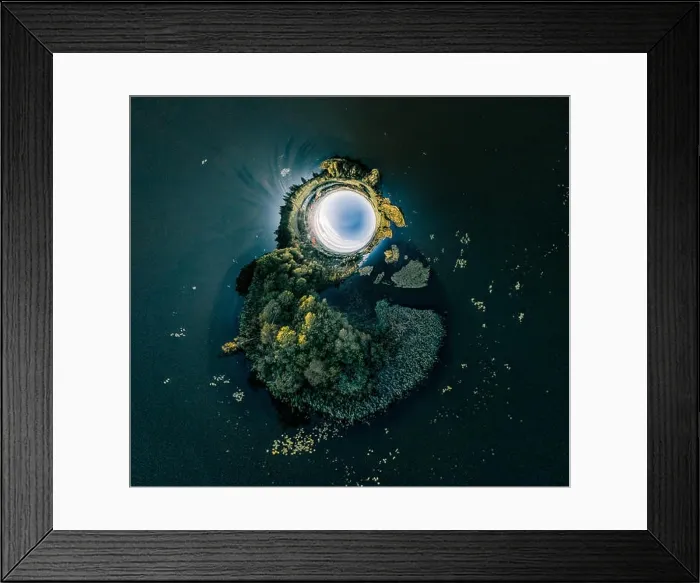 Framed Print : Blue Lake Green field and forest nature in Lithuania