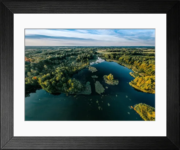Framed Print : Blue Lake Green field and forest nature in Lithuania Framed Print : Blue Lake Green field and forest nature in Lithuania
