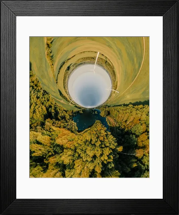 Framed Print : Wind Station Green field and forest nature in Lithuania