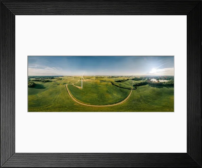 Framed Print : Wind Station Green field and forest nature in Lithuania