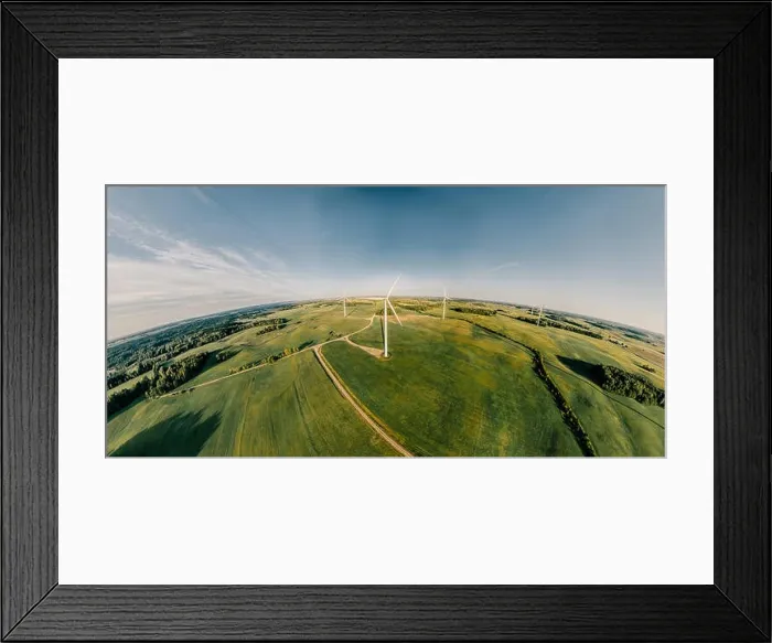Framed Print : Wind Station Green field and forest nature in Lithuania