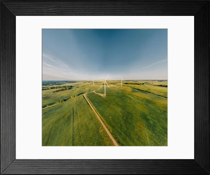Framed Print : Wind Station Green field and forest nature in Lithuania