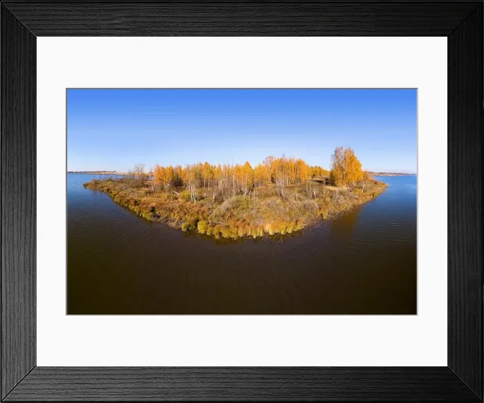 Framed Print : Beautiful autumn panorama from the height of the island in the middle of the lake Framed Print : Beautiful autumn panorama from the height of the island in the middle of the lake