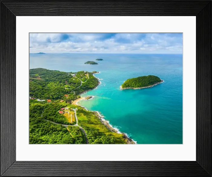 Framed Print : aerial view panorama Phromthep cape and wind tubine viewpoint Framed Print : aerial view panorama Phromthep cape and wind tubine viewpoint
