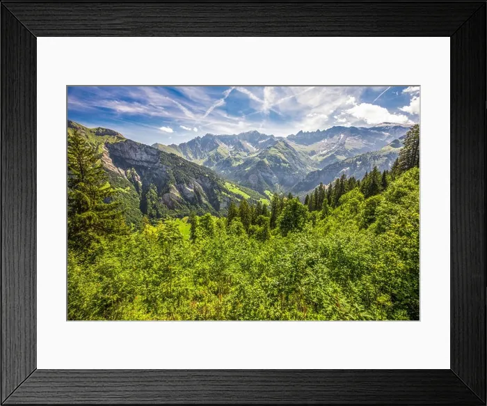 Framed Print : Aerial view of Elm village and Swiss mountains - Piz Segnas Framed Print : Aerial view of Elm village and Swiss mountains - Piz Segnas
