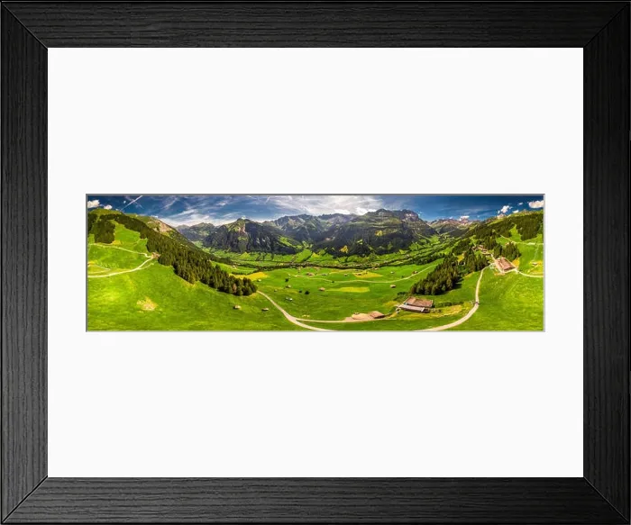 Framed Print : Aerial view of Elm village and Swiss mountains - Piz Segnas Framed Print : Aerial view of Elm village and Swiss mountains - Piz Segnas