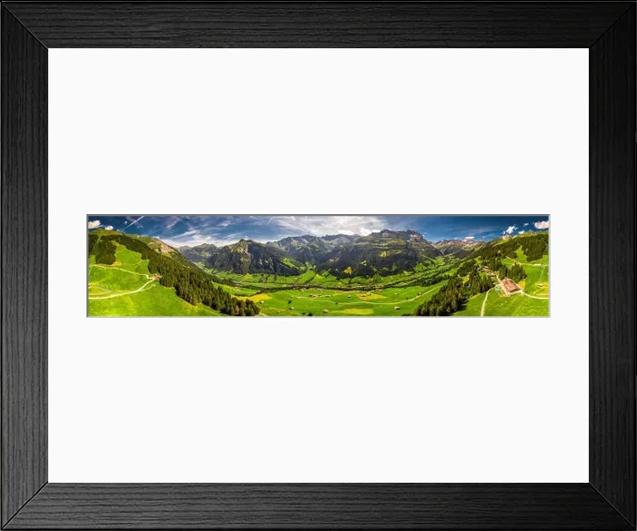 Framed Print : Aerial view of Elm village and Swiss mountains - Piz Segnas Framed Print : Aerial view of Elm village and Swiss mountains - Piz Segnas