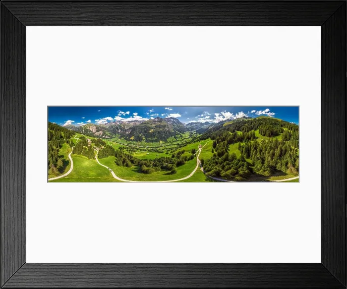 Framed Print : Aerial view of Elm village and Swiss mountains - Piz Segnas Framed Print : Aerial view of Elm village and Swiss mountains - Piz Segnas