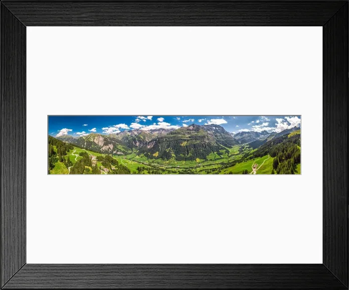 Framed Print : Aerial view of Elm village and Swiss mountains - Piz Segnas Framed Print : Aerial view of Elm village and Swiss mountains - Piz Segnas