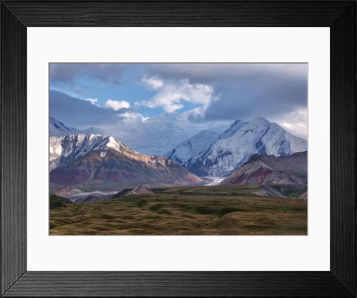 Framed Print : Mount Lenin seen from Basecamp in Kyrgyzstan taken in August 2018 Framed Print : Mount Lenin seen from Basecamp in Kyrgyzstan taken in August 2018