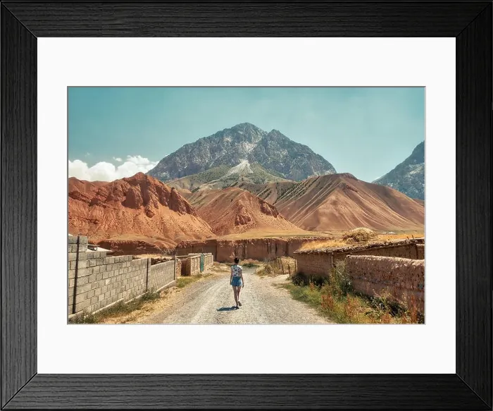 Framed Print : Girl in front of Taldyk Mountain Pass in Kyrgyzstan taken in August 2018 Framed Print : Girl in front of Taldyk Mountain Pass in Kyrgyzstan taken in August 2018