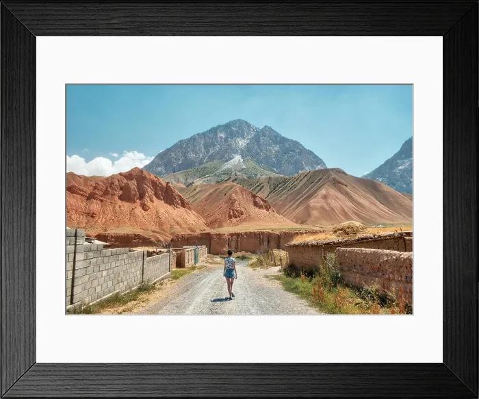 Framed Print : Girl in front of Taldyk Mountain Pass in Kyrgyzstan taken in August 2018 Framed Print : Girl in front of Taldyk Mountain Pass in Kyrgyzstan taken in August 2018