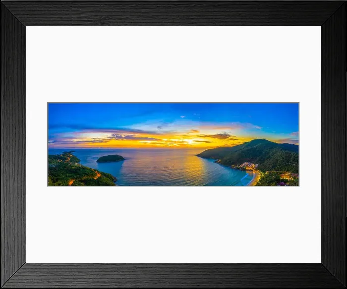 Framed Print : aerial view sunset above Nai Harn beach Framed Print : aerial view sunset above Nai Harn beach