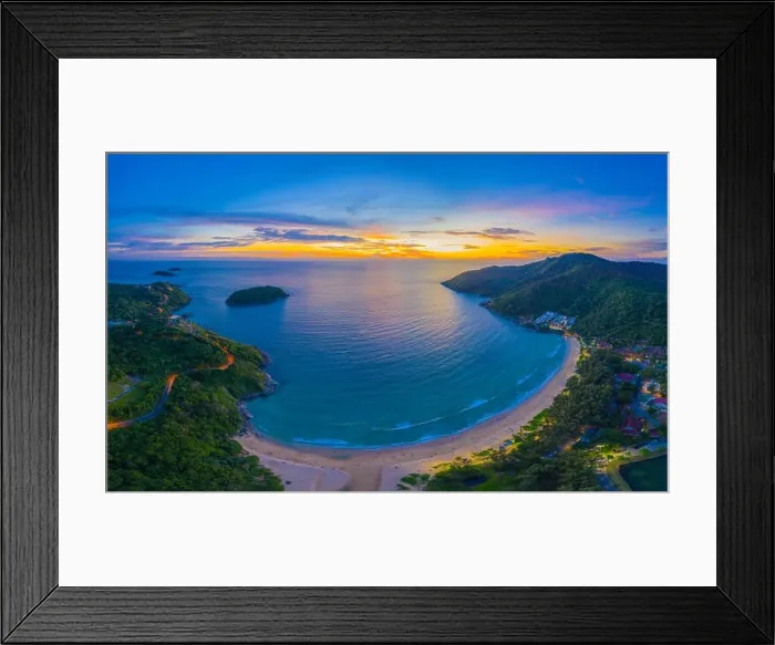 Framed Print : aerial view sunset above Nai Harn beach Framed Print : aerial view sunset above Nai Harn beach