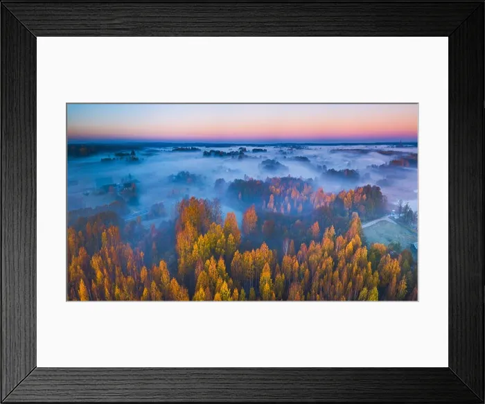 Framed Print : Aerial panoramic view of fog at Autumn, Lithuania Framed Print : Aerial panoramic view of fog at Autumn, Lithuania