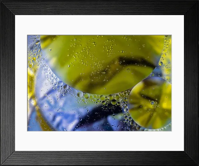 Framed Print : Oil In Water. Abstract Molecular Structure. Macro photography.Extreme Close-up. Stock Image Framed Print : Oil In Water. Abstract Molecular Structure. Macro photography.Extreme Close-up. Stock Image