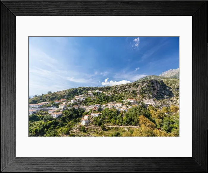 Framed Print : An old city in the mountains of Albania. Top landscape view Framed Print : An old city in the mountains of Albania. Top landscape view
