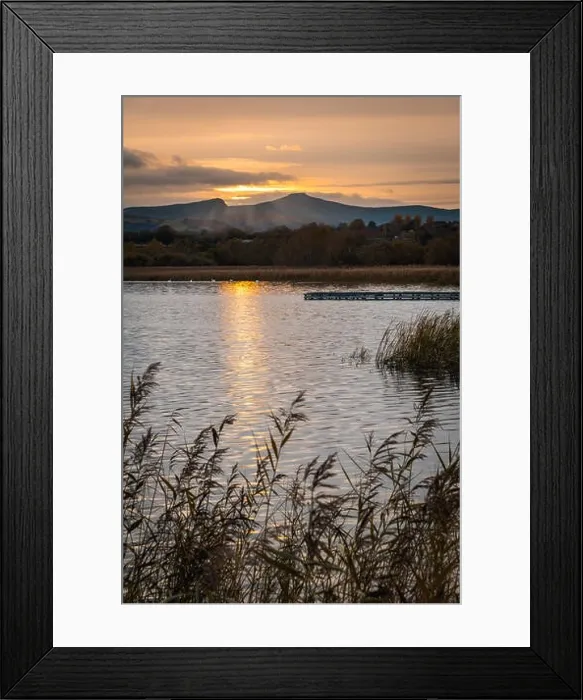 Framed Print : Sunset at a Beautiful natural lake in Brecon Beacons surrounded by rural farmland (Llangorse Lake, Wales) Framed Print : Sunset at a Beautiful natural lake in Brecon Beacons surrounded by rural farmland (Llangorse Lake, Wales)