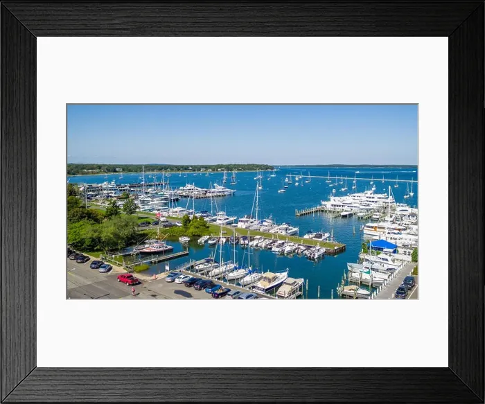 Framed Print : aerial view of the marina full of boats on Bay Street in Sag Harbor, NY Framed Print : aerial view of the marina full of boats on Bay Street in Sag Harbor, NY