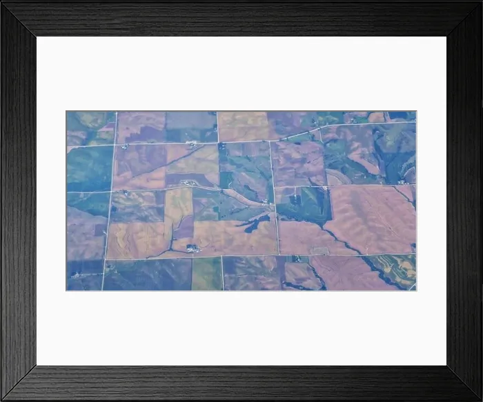 Framed Print : Aerial view of crop circles and squares over midwest states on flight over Colorado