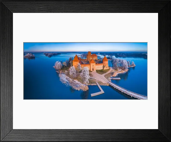 Framed Print : Trakai castle at winter, aerial view of the castle Framed Print : Trakai castle at winter, aerial view of the castle