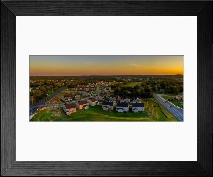 Framed Print : Aerial landscape of typical American new construction neighborhood in Maryland for the upper middle class Framed Print : Aerial landscape of typical American new construction neighborhood in Maryland for the upper middle class