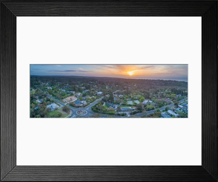 Framed Print : Aerial panorama of Frankston South suburb at sunset. Melbourne, Victoria, Australia Framed Print : Aerial panorama of Frankston South suburb at sunset. Melbourne, Victoria, Australia