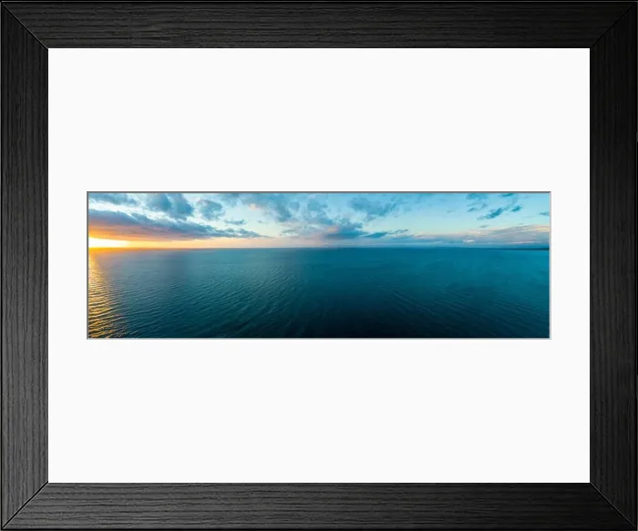 Framed Print : Wide aerial panorama of sunset over ocean - minimalistic seascape Framed Print : Wide aerial panorama of sunset over ocean - minimalistic seascape