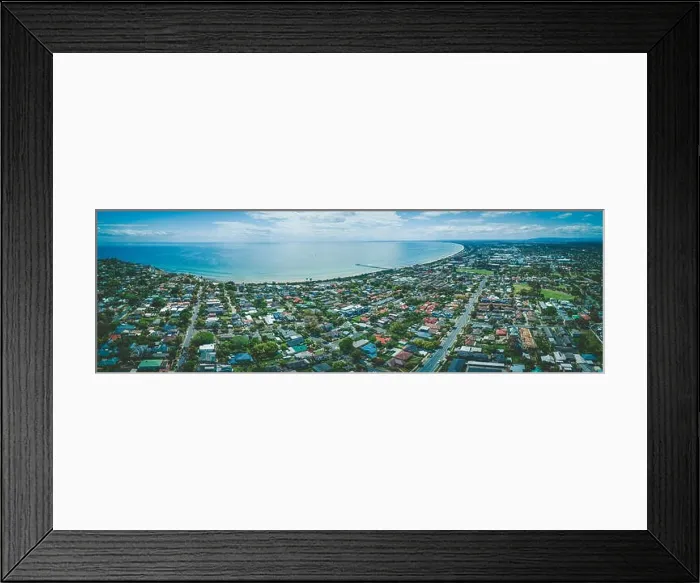 Framed Print : Wide aerial panorama of Frankston suburb and Mornington Peninsula coastline Framed Print : Wide aerial panorama of Frankston suburb and Mornington Peninsula coastline