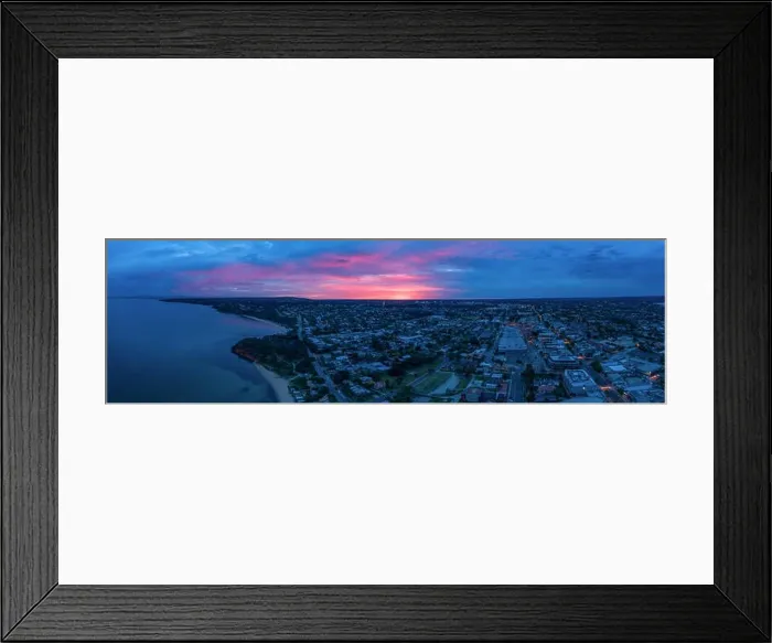 Framed Print : Wide aerial panorama of Mornington suburb at sunrise. Melbourne, Australia Framed Print : Wide aerial panorama of Mornington suburb at sunrise. Melbourne, Australia