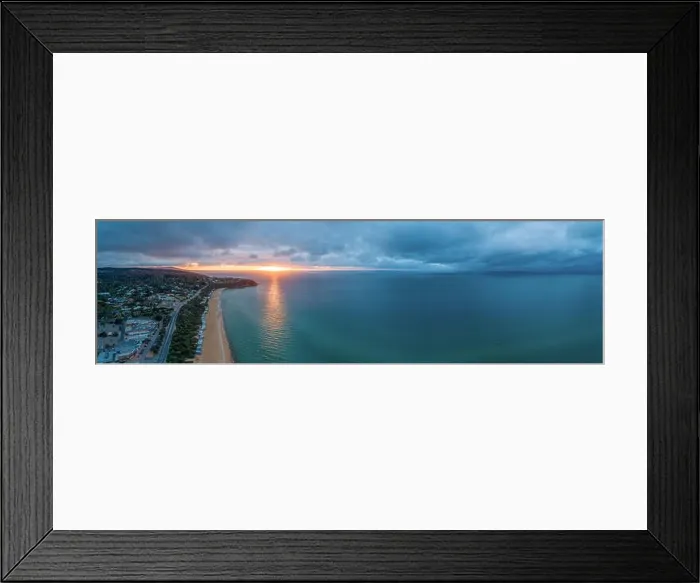 Framed Print : Mount Martha coastline at sunset - wide aerial panorama with copy space Framed Print : Mount Martha coastline at sunset - wide aerial panorama with copy space
