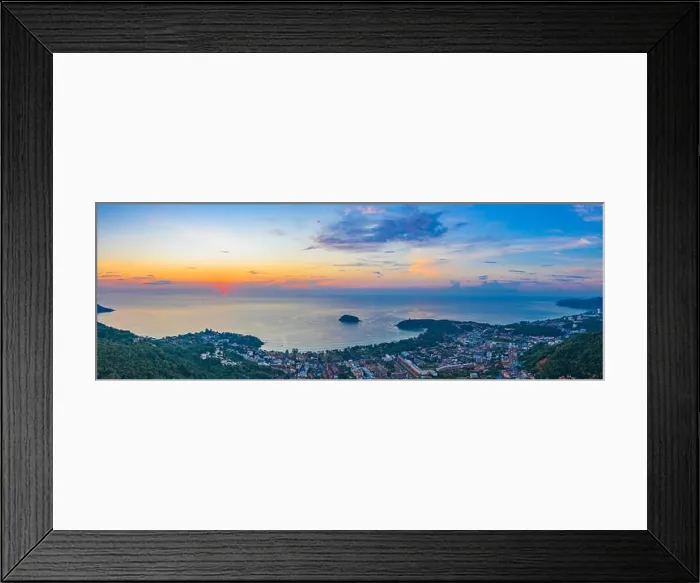 Framed Print : areial photography sunset above Kata beach. Pu island is in the middle of Kata beach and Karon beach Framed Print : areial photography sunset above Kata beach. Pu island is in the middle of Kata beach and Karon beach