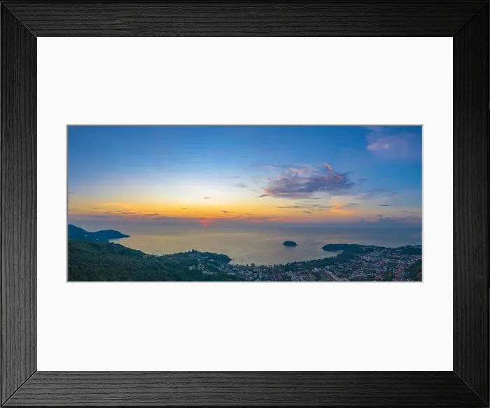 Framed Print : areial photography sunset above Kata beach. Pu island is in the middle of Kata beach and Karon beach Framed Print : areial photography sunset above Kata beach. Pu island is in the middle of Kata beach and Karon beach