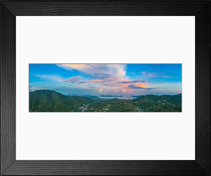 Framed Print : beautiful color of cloud and full moon in the sky in twilight above Chalong ocean