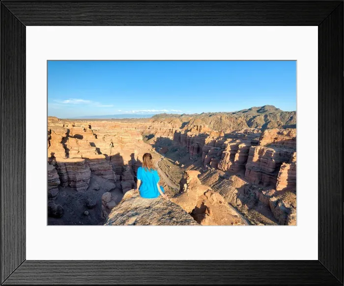 Framed Print : Girl Watching over Charyn Canyon in South East Kazakhstan taken in August 2018 taken in hdr